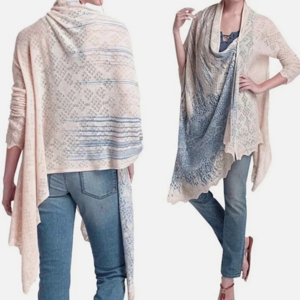 Anthropologie Angel Of The North Cream and Blue Wrap S/M